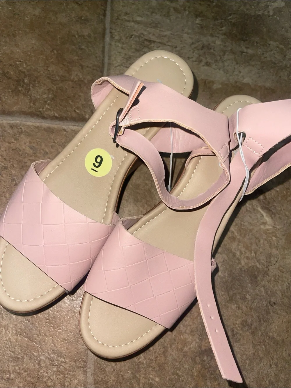 me too Pale Pink Braided Front Ankle-Strap wedge